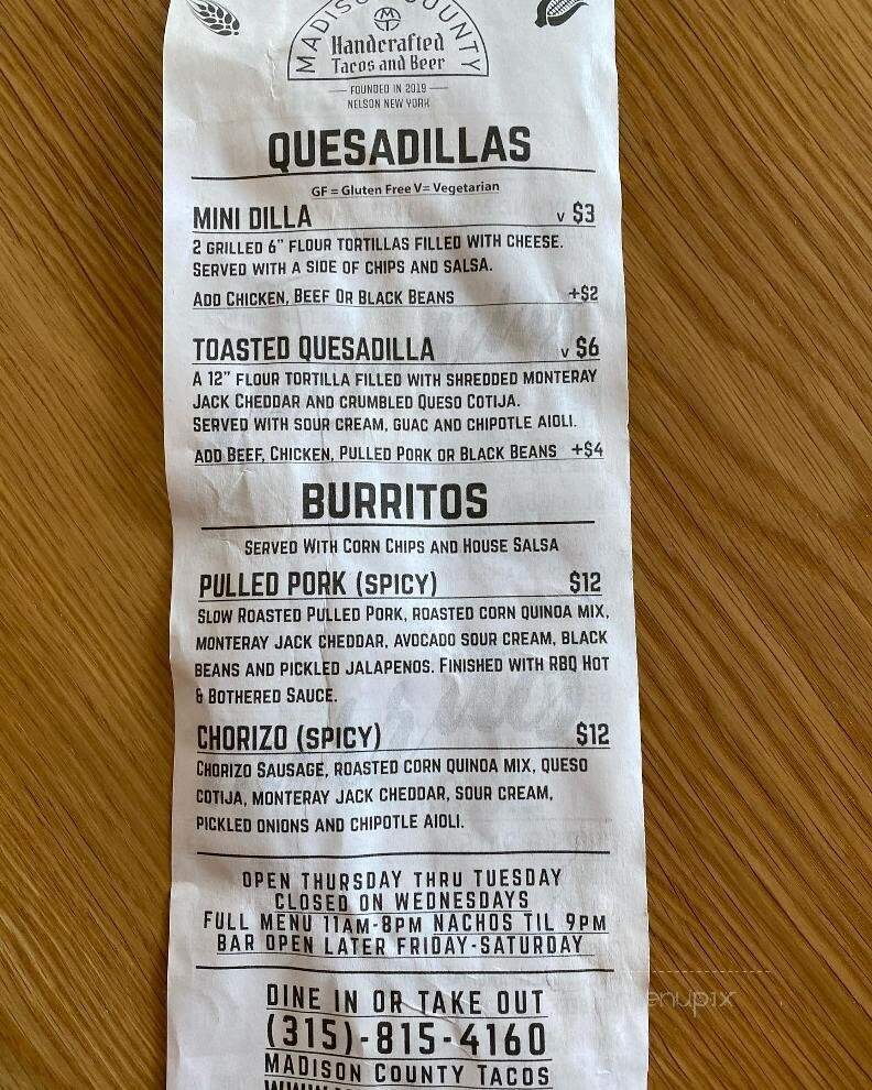 Mad Tacos - Cazenovia, NY menu_pic