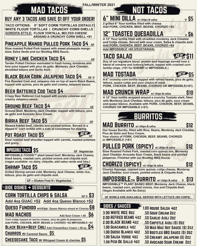 Mad Tacos - Cazenovia, NY menu_pic