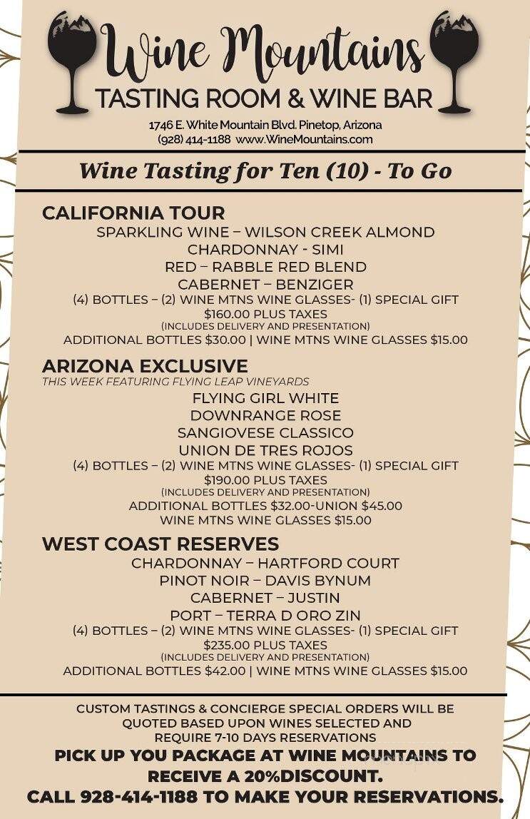 Wine Mountains - Pinetop-Lakeside, AZ menu_pic