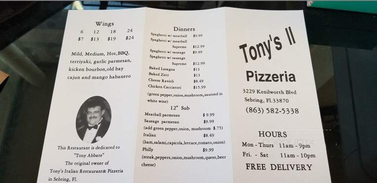 Tony's II Pizzeria - Sebring, FL