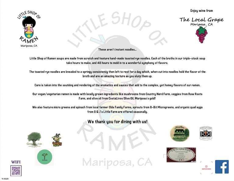 Little Shop of Ramen - Mariposa, CA menu_pic