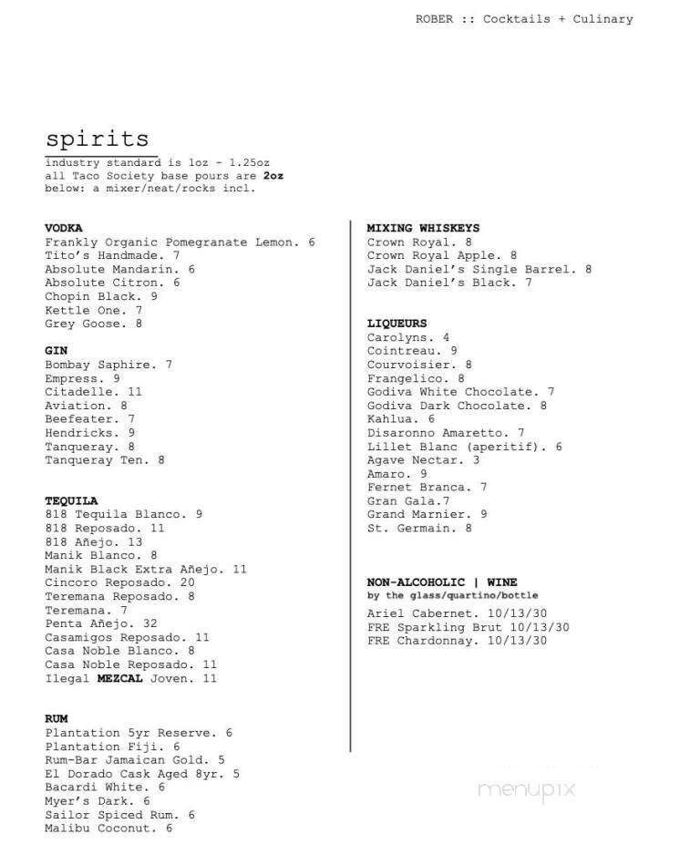 Rober Cocktails and Culinary - Benton, AR menu_pic