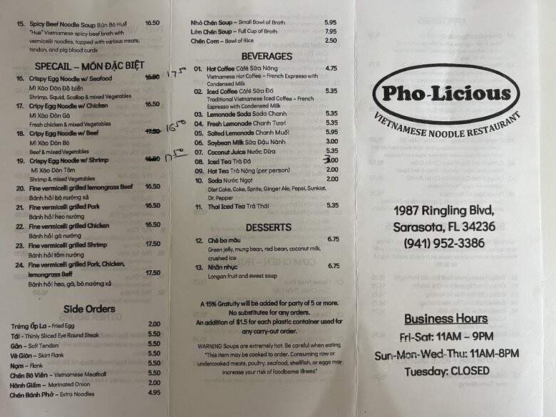 Pholicious - Sarasota, FL menu_pic