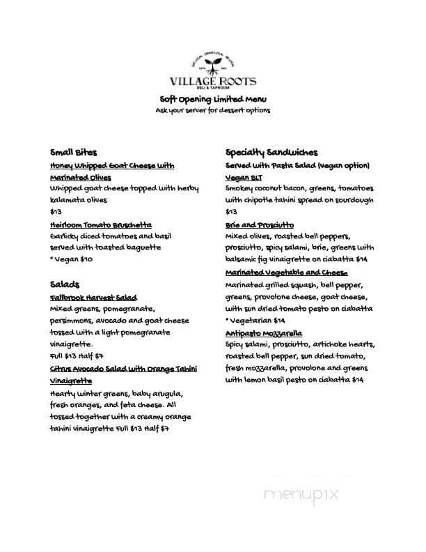 Village Roots Deli & Taproom - Fallbrook, CA menu_pic