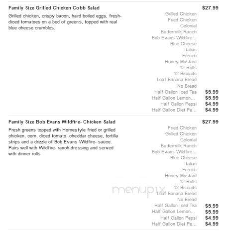 Bob Evans Restaurant - Anderson, IN menu_pic