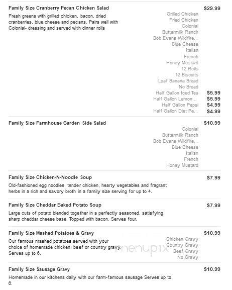 Bob Evans Restaurant - Anderson, IN menu_pic