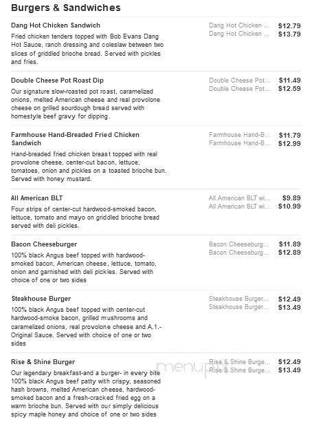 Bob Evans Restaurant - Anderson, IN menu_pic