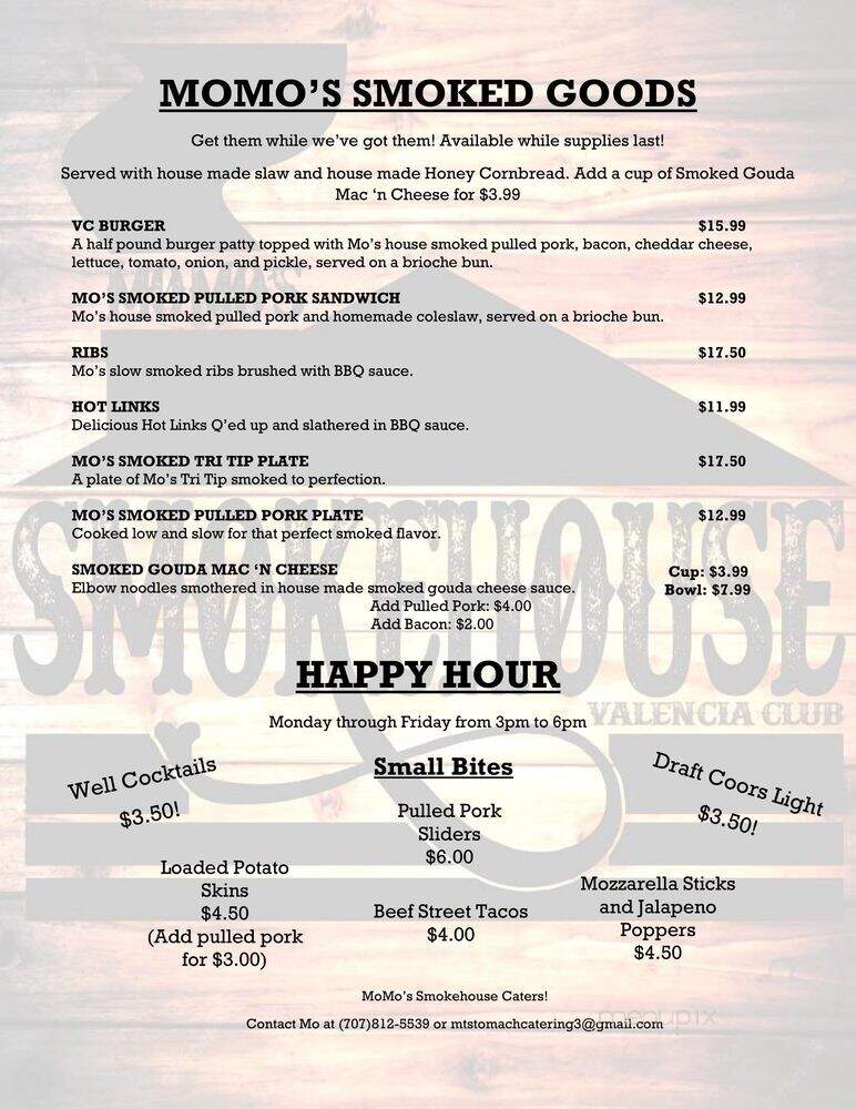 Valencia Club - Penryn, CA menu_pic