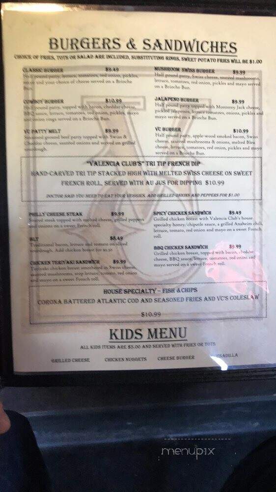 Valencia Club - Penryn, CA menu_pic