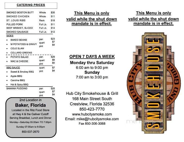 Hub City Smokehouse Grill - Crestview, FL menu_pic