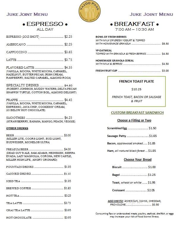 Yazoo Pass - Clarksdale, MS menu_pic