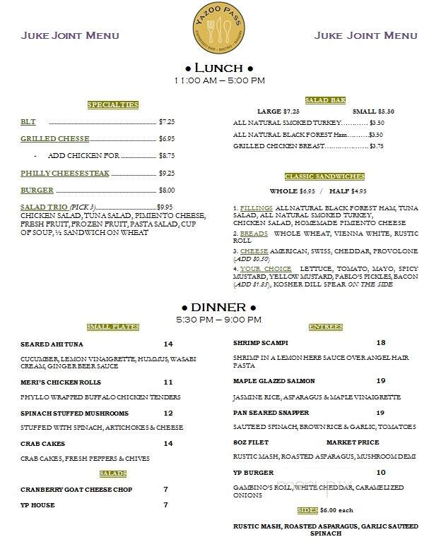 Yazoo Pass - Clarksdale, MS menu_pic
