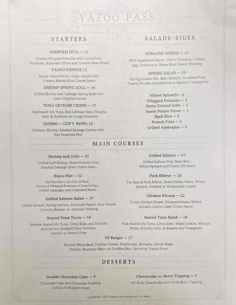 Yazoo Pass - Clarksdale, MS menu_pic