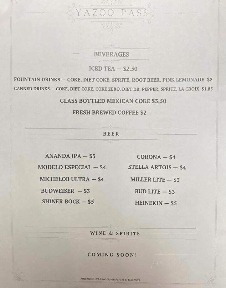 Yazoo Pass - Clarksdale, MS menu_pic