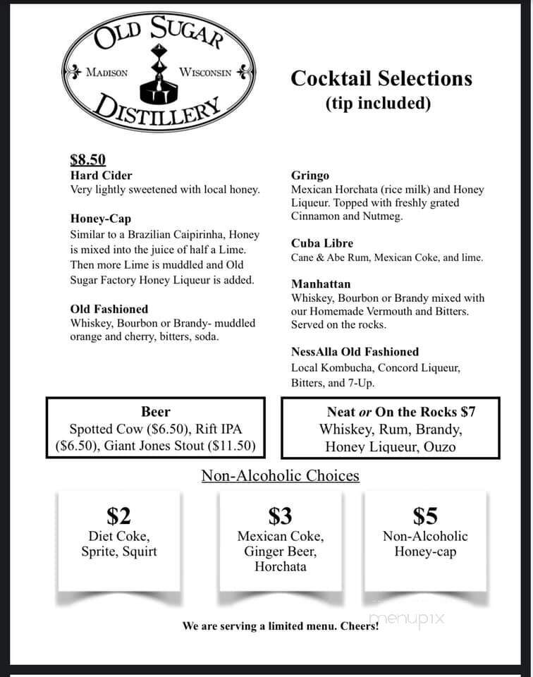 Old Sugar Distillery - Madison, WI menu_pic