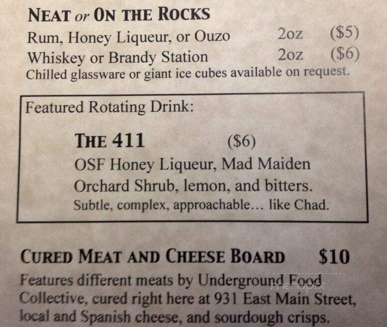 Old Sugar Distillery - Madison, WI menu_pic