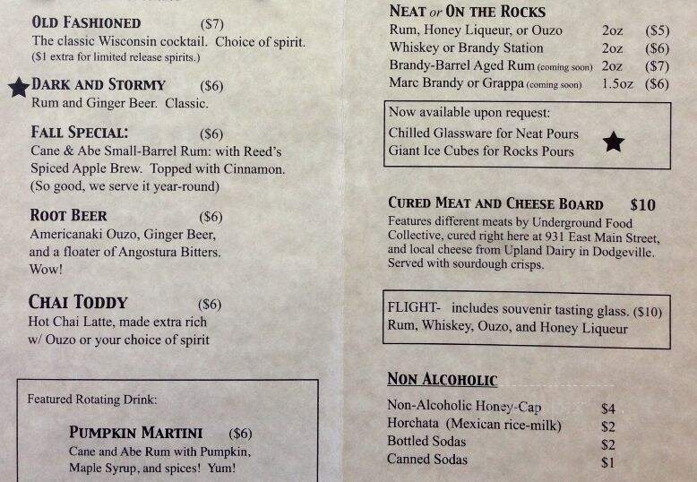 Old Sugar Distillery - Madison, WI menu_pic