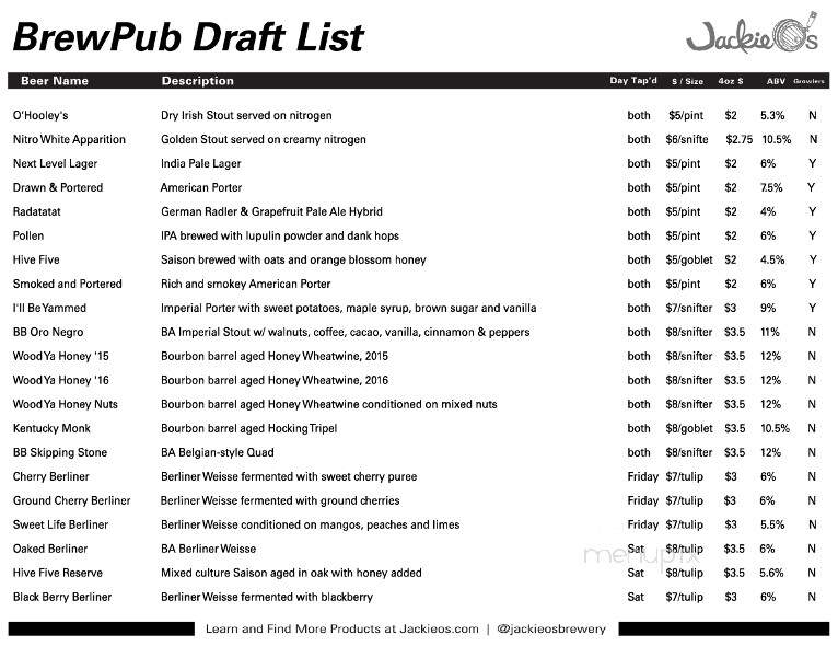 Jackie O's - Athens, OH menu_pic