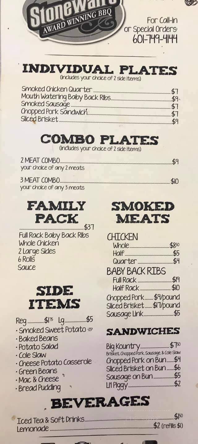 Stonewall's - Picayune, MS menu_pic