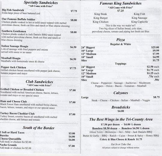 Cactus Lounge - Perryopolis, PA menu_pic