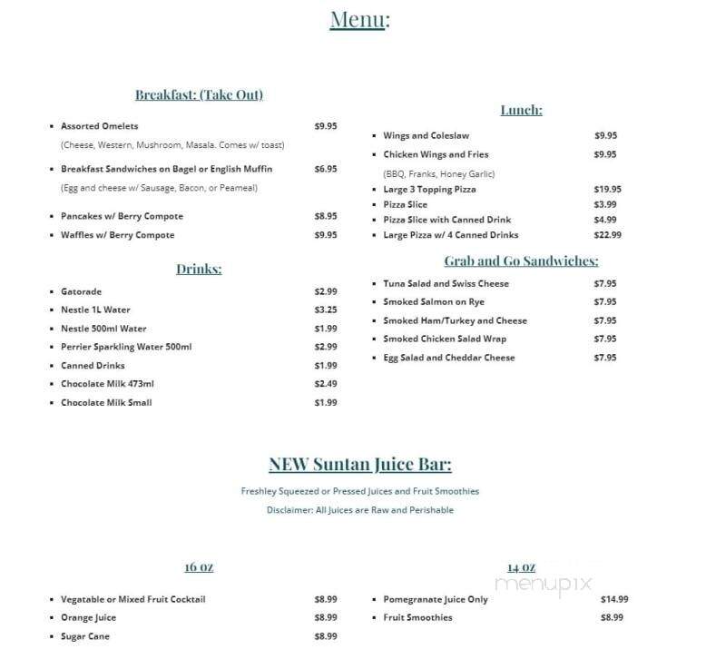 Suntan Restaurant and Motel - Turkey Point, ON menu_pic