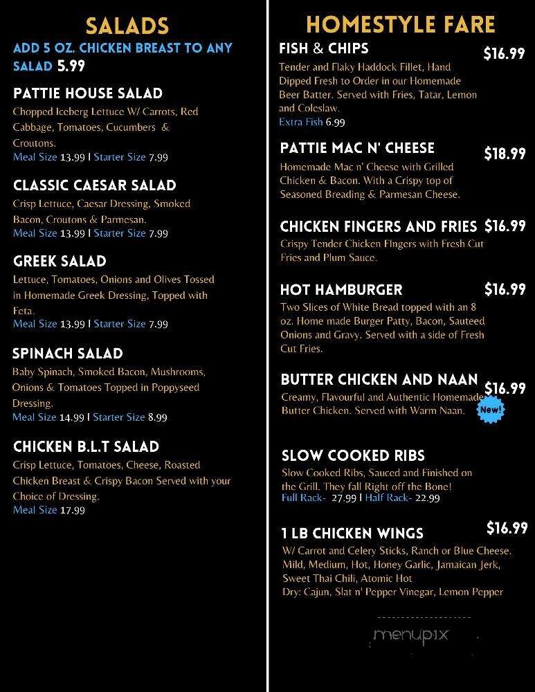 Pattie House Family Restaurant & Tavern - Coboconk, ON menu_pic