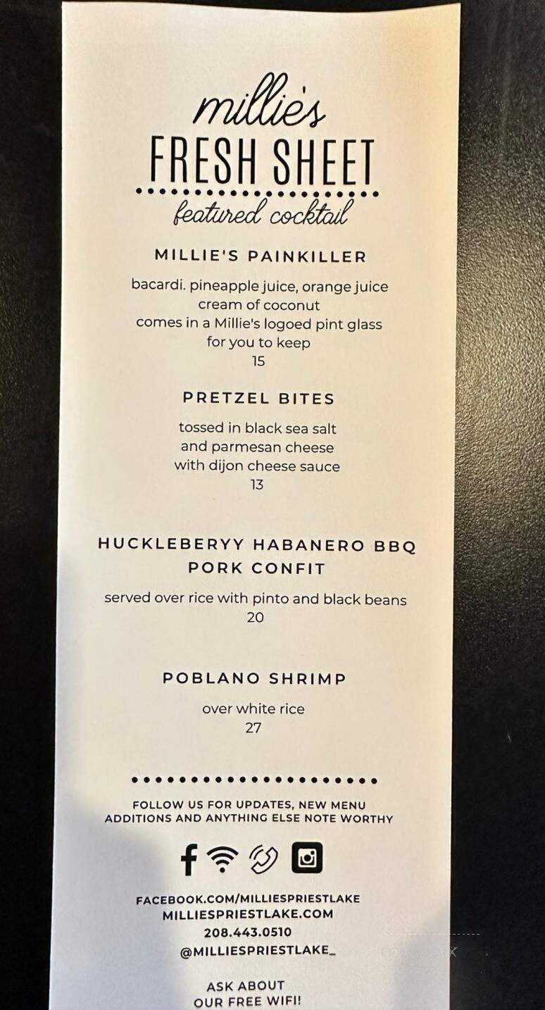 Millie's Cocktail Lounge - Priest River, ID menu_pic