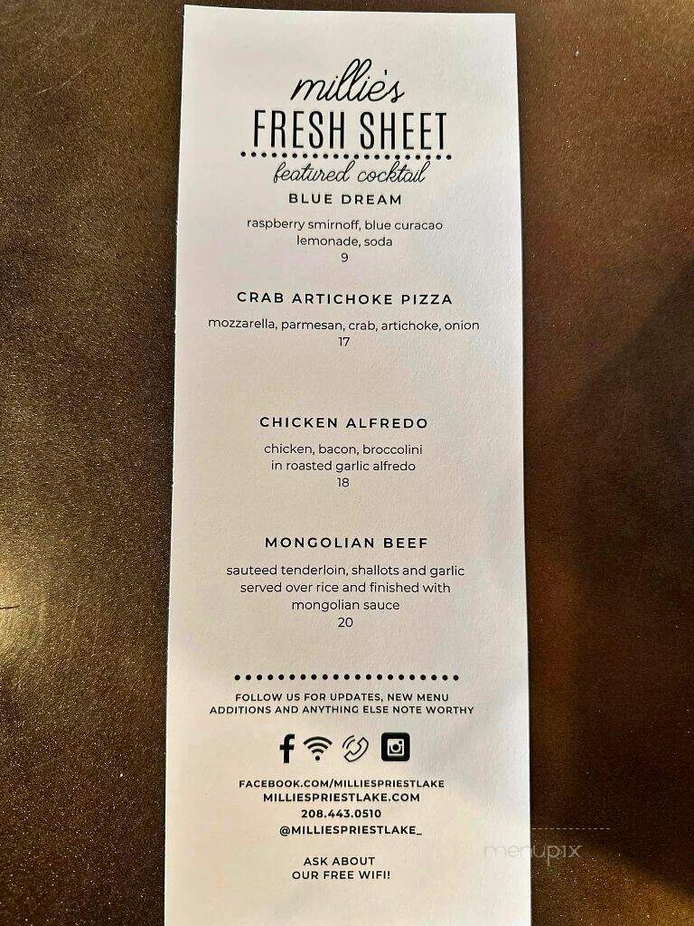 Millie's Cocktail Lounge - Priest River, ID menu_pic