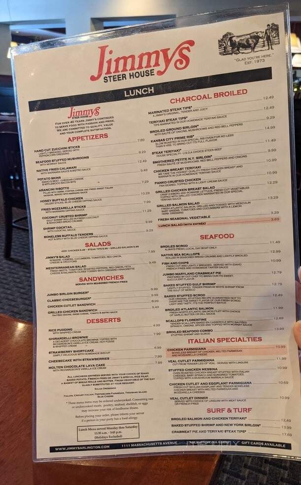 Jimmy's Steer House - Arlington, MA menu_pic