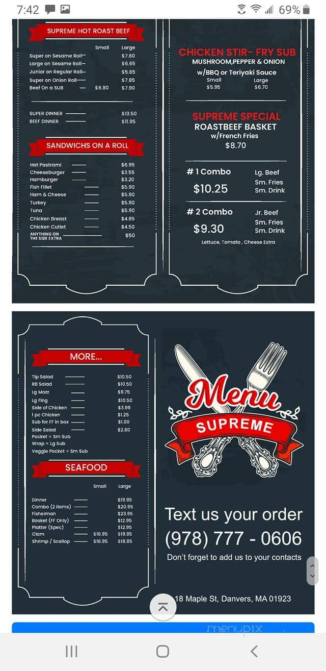 Supreme Roast Beef - Danvers, MA menu_pic