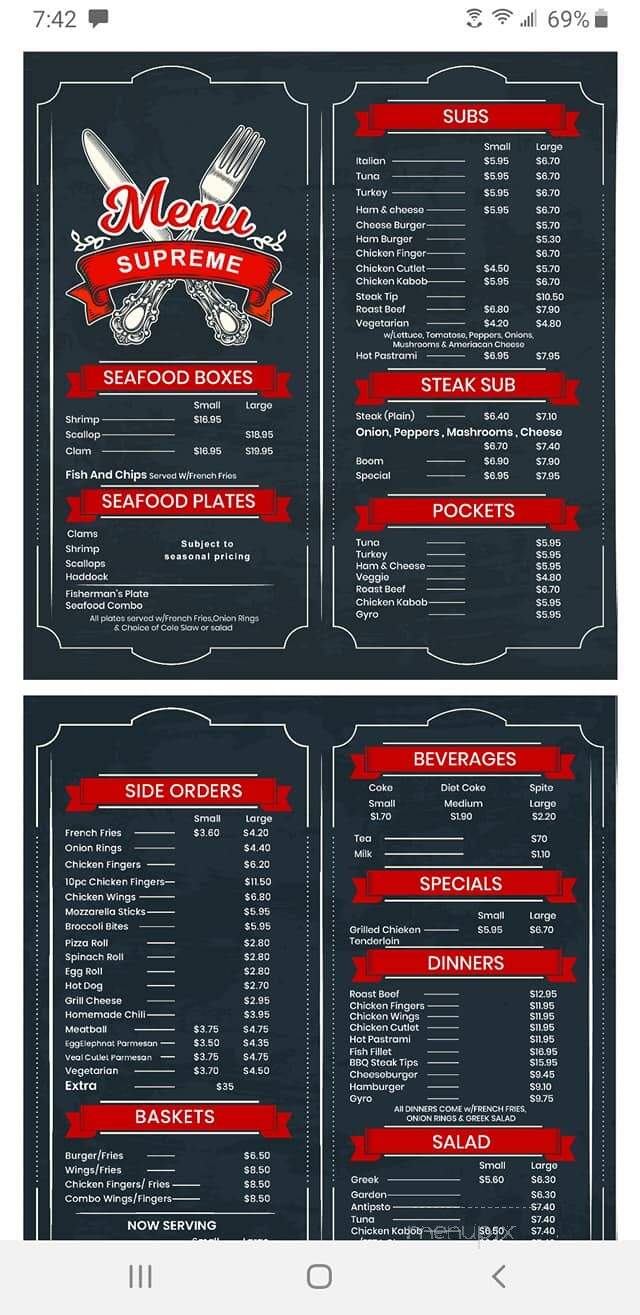 Supreme Roast Beef - Danvers, MA menu_pic