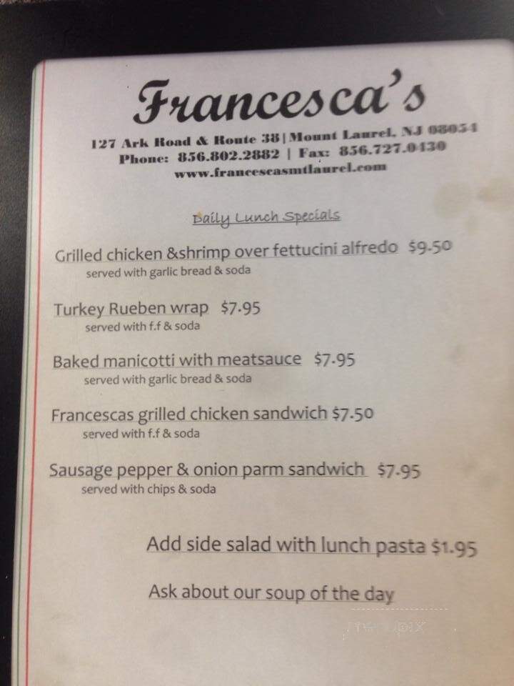 Francesca's - Mount Laurel, NJ menu_pic