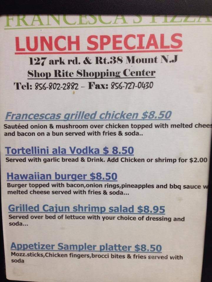 Francesca's - Mount Laurel, NJ menu_pic