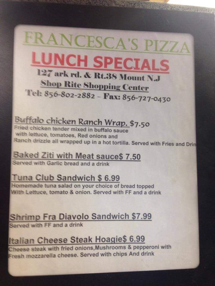 Francesca's - Mount Laurel, NJ menu_pic