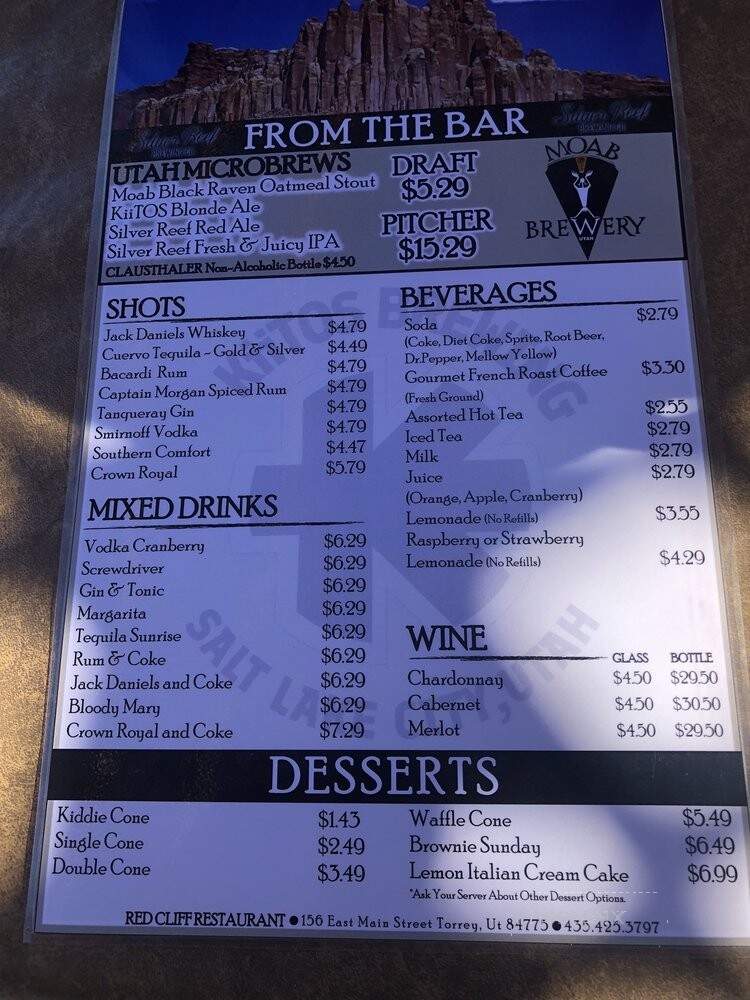 Red Cliffs Restaurant - Torrey, UT menu_pic