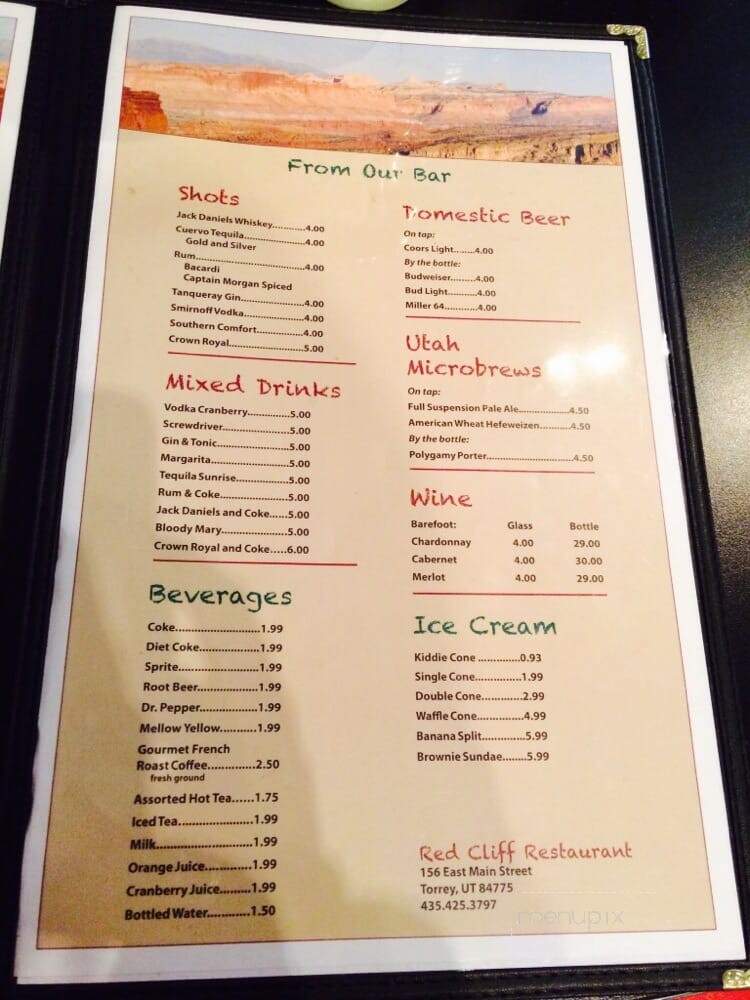 Red Cliffs Restaurant - Torrey, UT menu_pic