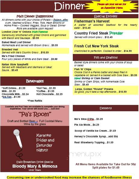 Ma's Place Restaurant - Puyallup, WA menu_pic