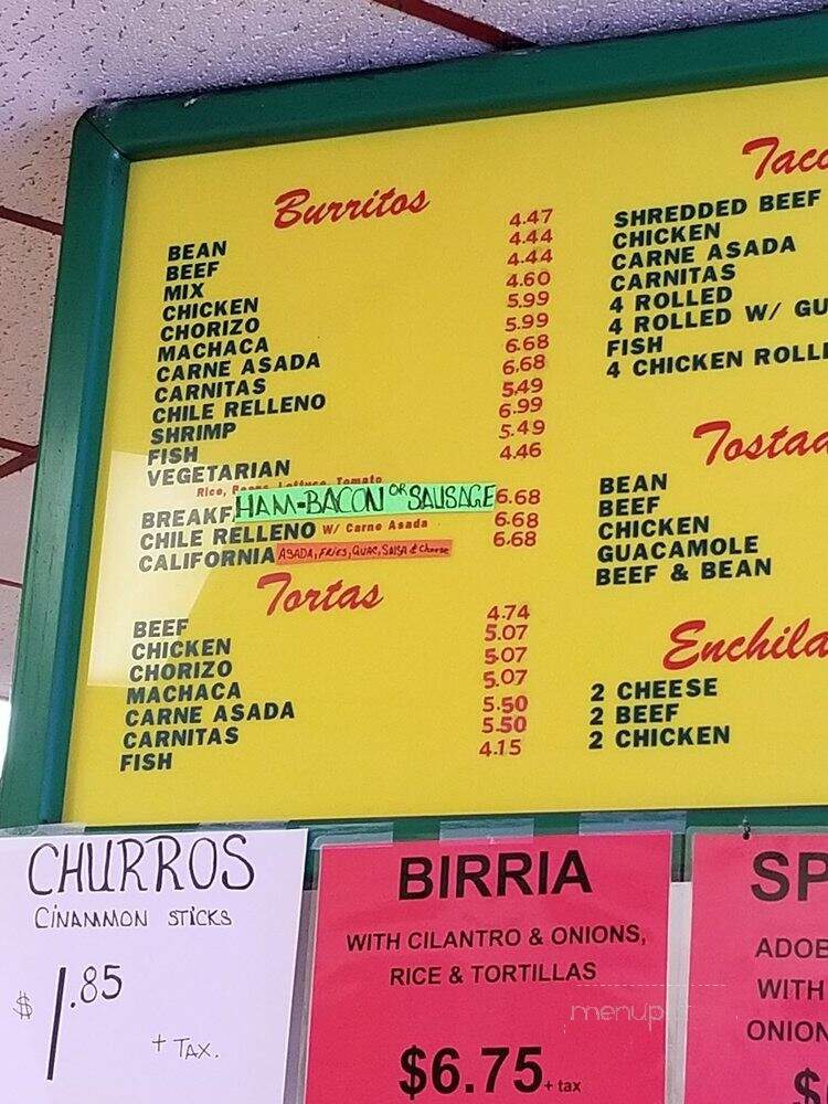 El Azteca Taco Shop - La Mesa, CA menu_pic