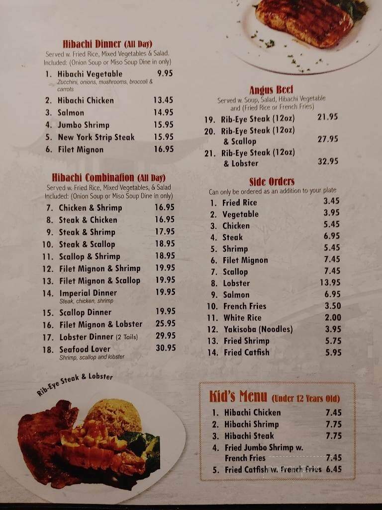 Yamato Steak House of Japan - Opelousas, LA menu_pic