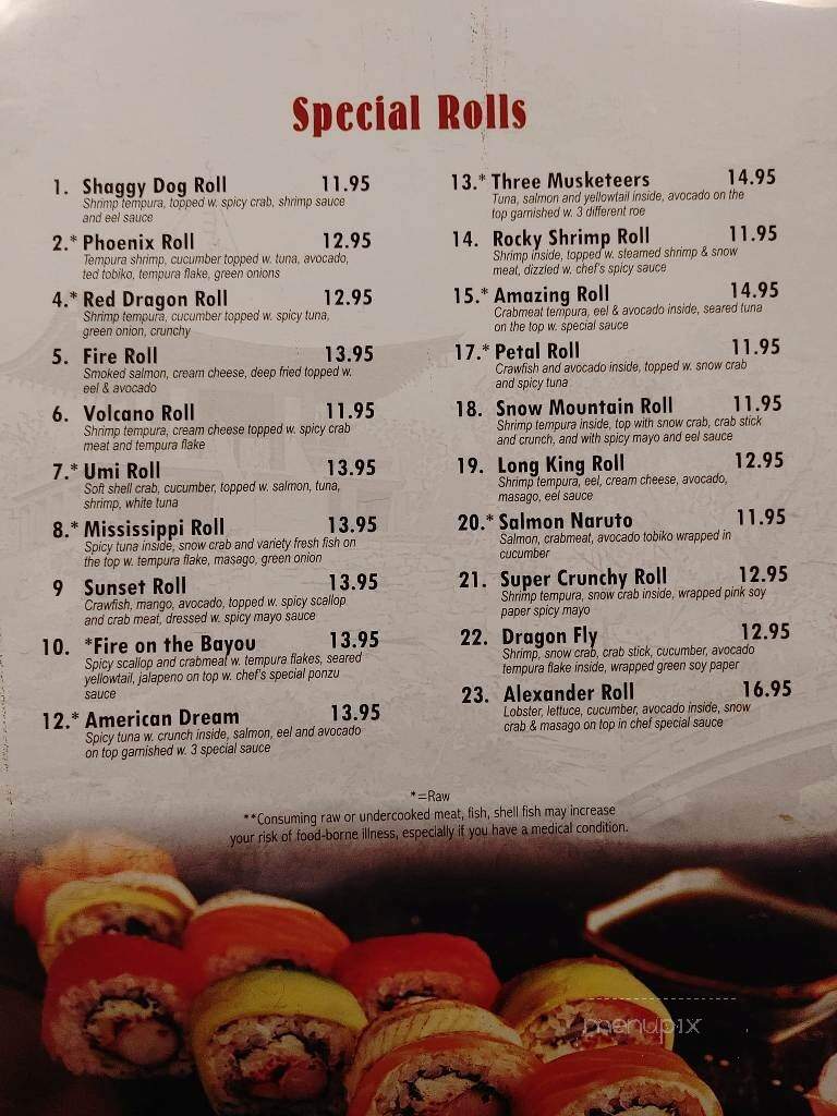 Yamato Steak House of Japan - Opelousas, LA menu_pic