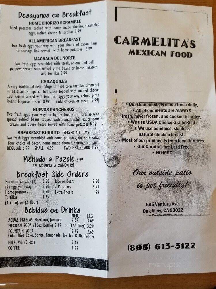 Carmelitas's Mexican Food - Oak View, CA menu_pic