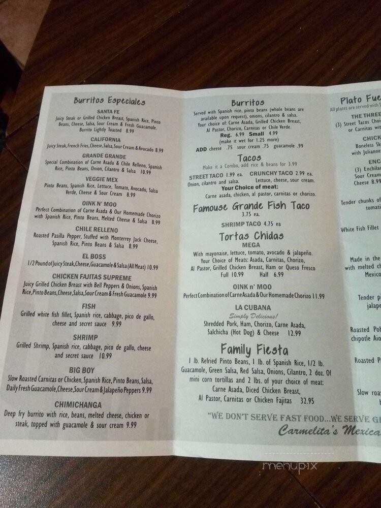 Carmelitas's Mexican Food - Oak View, CA menu_pic