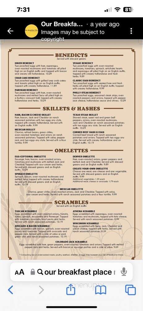 Our Breakfast Place - Waco, TX menu_pic