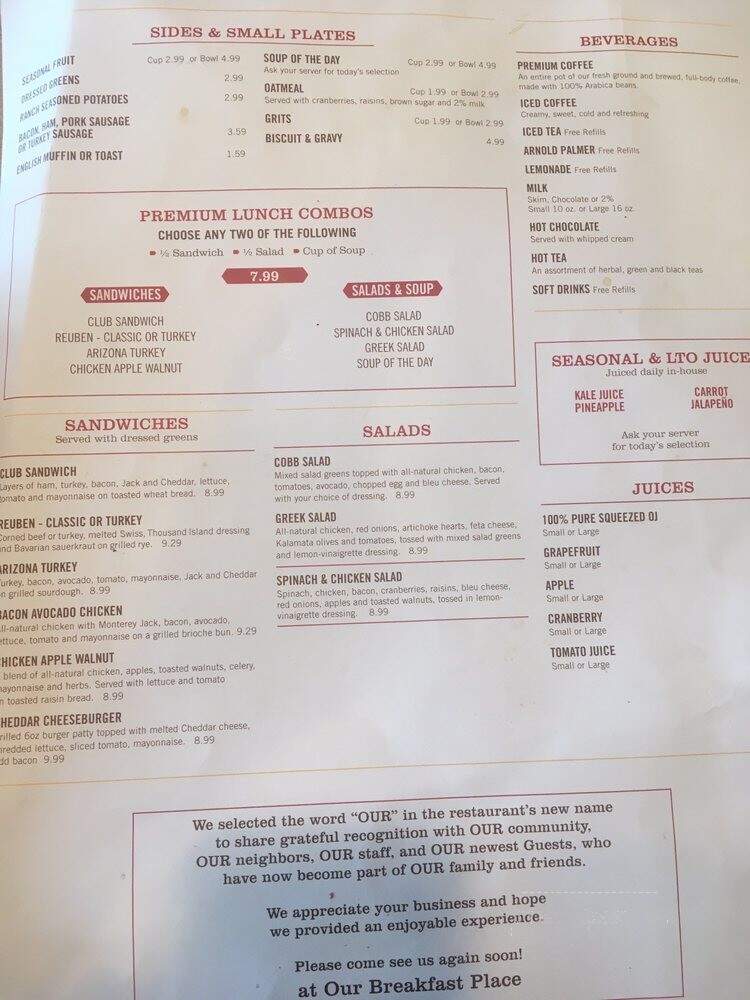 Our Breakfast Place - Waco, TX menu_pic
