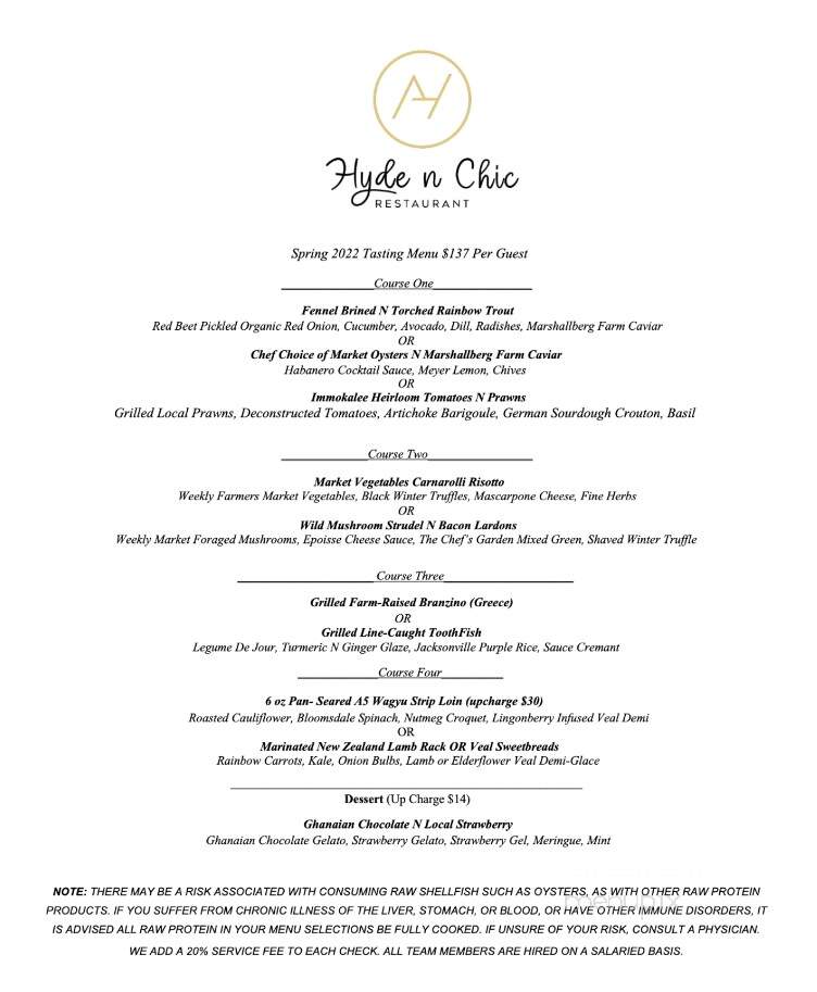 Hyde N Chic Restaurant - Naples, FL menu_pic