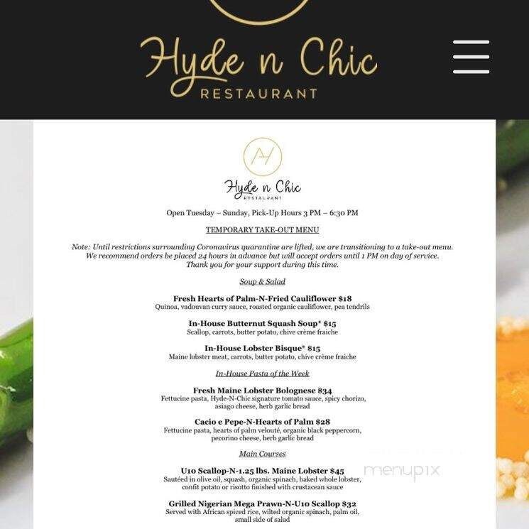 Hyde N Chic Restaurant - Naples, FL menu_pic