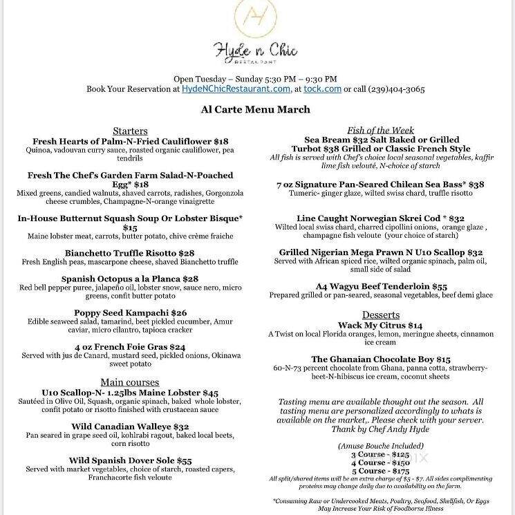 Hyde N Chic Restaurant - Naples, FL menu_pic