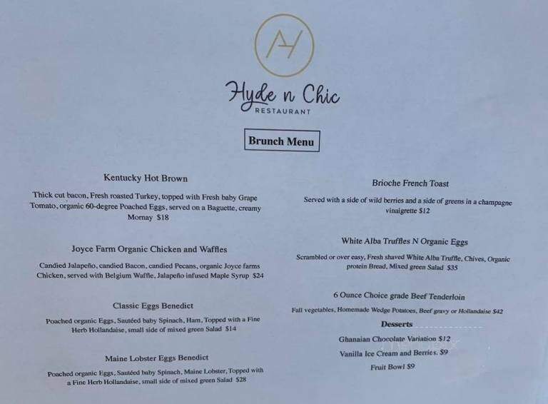 Hyde N Chic Restaurant - Naples, FL menu_pic