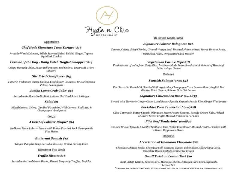 Hyde N Chic Restaurant - Naples, FL menu_pic