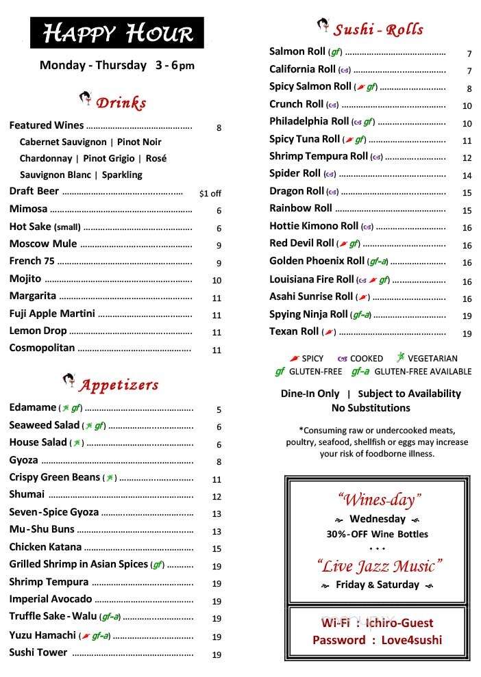 Ichiro Asian Bistro & Wine Bar - Georgetown, TX menu_pic
